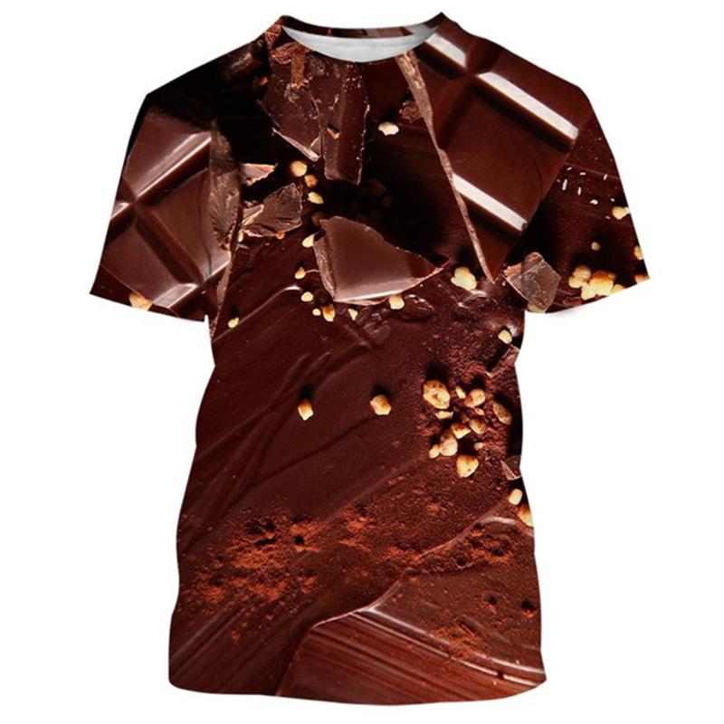 

Футболка с 3D-принтом «Еда, шоколад», мужская летняя футболка большого размера с забавными закусками и графическим принтом, уличная одежда, футболки с коротким рукавом, верхняя одежда 4XL