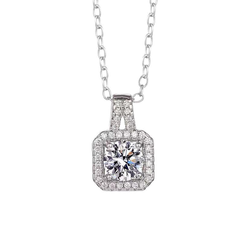 Moissanite Square Pendant Clavicle Chain Necklace - Luxury Women’s Copper with Micro-inlaid Zircon.