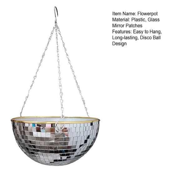 Mosaikk Hengende Plantepotte Diskokule Design Blomsterpotte Balkongplantekasse med Hengekjeder for Innendørs Utendørs Planter Hjem Stue Dekor