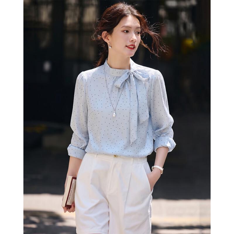 TERRE BLEUE Women s Solid Color Long Sleeve Blouse M синий