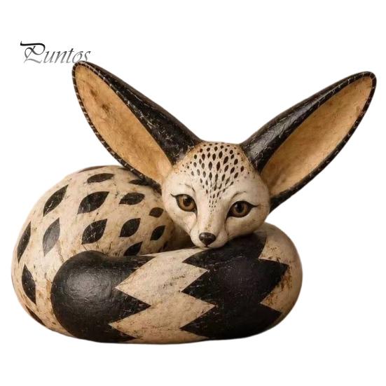 Kleine Skulpturen für das Wohnzimmer Fuchsfigur Sitzende Ruhehaltung, Holzgeschnitzter Stil Harz-Tierstatue, Elegante Wüsten-Dekoration Schreibtisch Zuhause