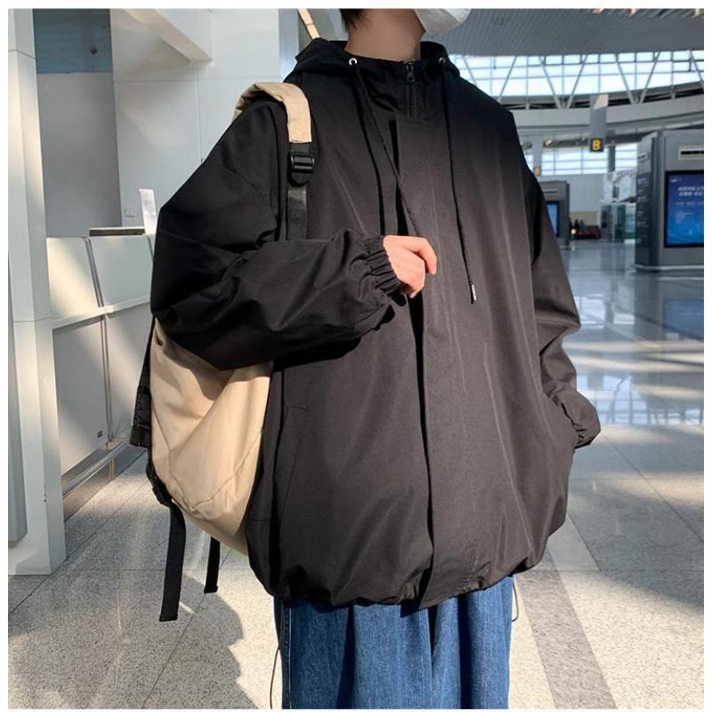 Men S Loose Hooded Windproof Hong Kong Style Jacket