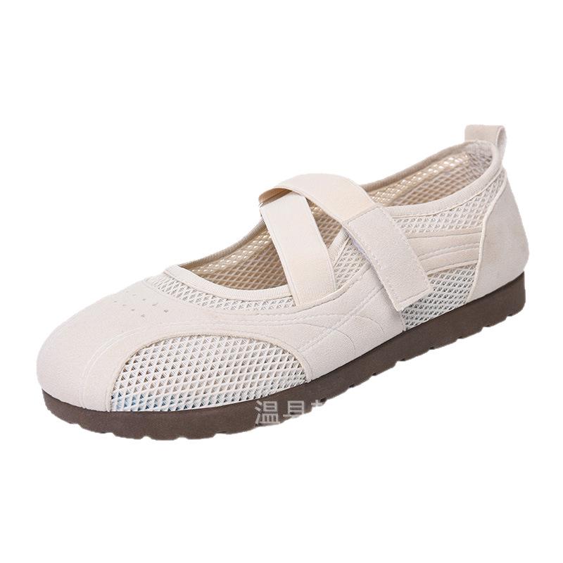 Zapatos Planos Mary Jane para Mujer Verano 2025 de Malla con Velcro - Zapatos Casuales Versátiles para Mamás