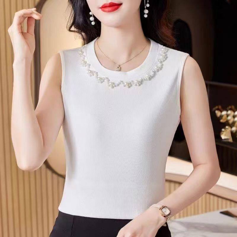 Women's 2025 Summer Sleeveless Beaded Slim Fit Base Vest