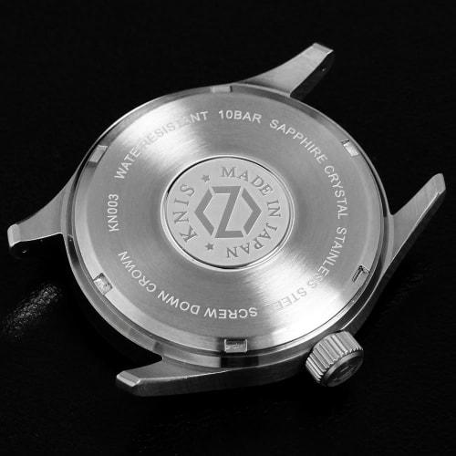 KNIS Men's Retro Military Watch, Made In Japan, Sapphire Crystal, 10 ATM Water Resistance, Black Dial, Brown Leather, KN003-BKBRLE