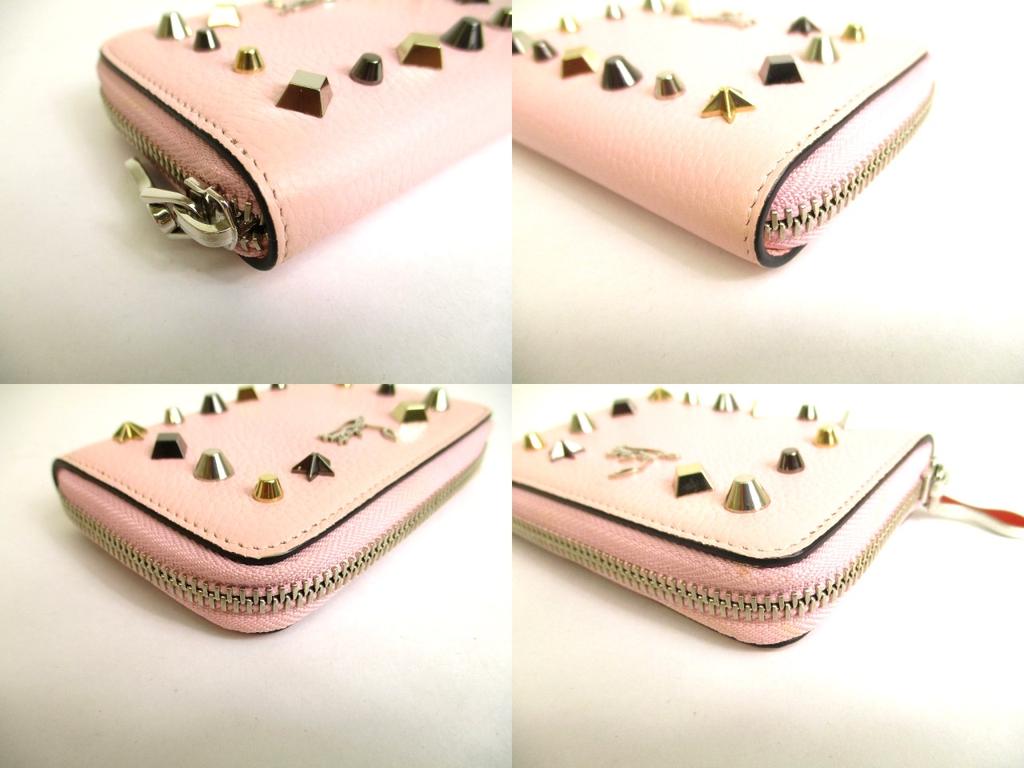 Porte-monnaie rond zippé en cuir rose clair Christian Louboutin authentique #9691 remis à neuf