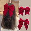 Headwear Red Bow Hair Clips Exquisite Tassels Pearl Barrettes Shiny Ribbon Hairpin  Girl