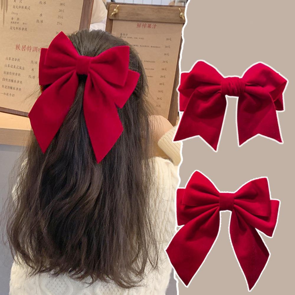 Headwear Red Bow Hair Clips Exquisite Tassels Pearl Barrettes Shiny Ribbon Hairpin  Girl