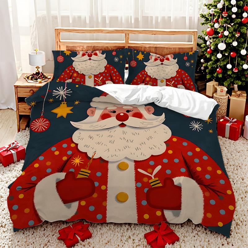 3D Digital Printed Bedding Two Three Piece Santa Polyester Quilt Set