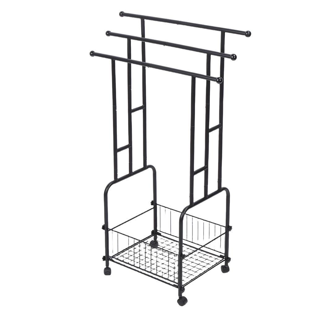 Stehender Handtuchständer Eisen 42,5 Zoll 3 Ebenen Deckenhalter Trocknungs-Ausstellungsständer mit Aufbewahrungskorb 4 Räder für Badezimmer