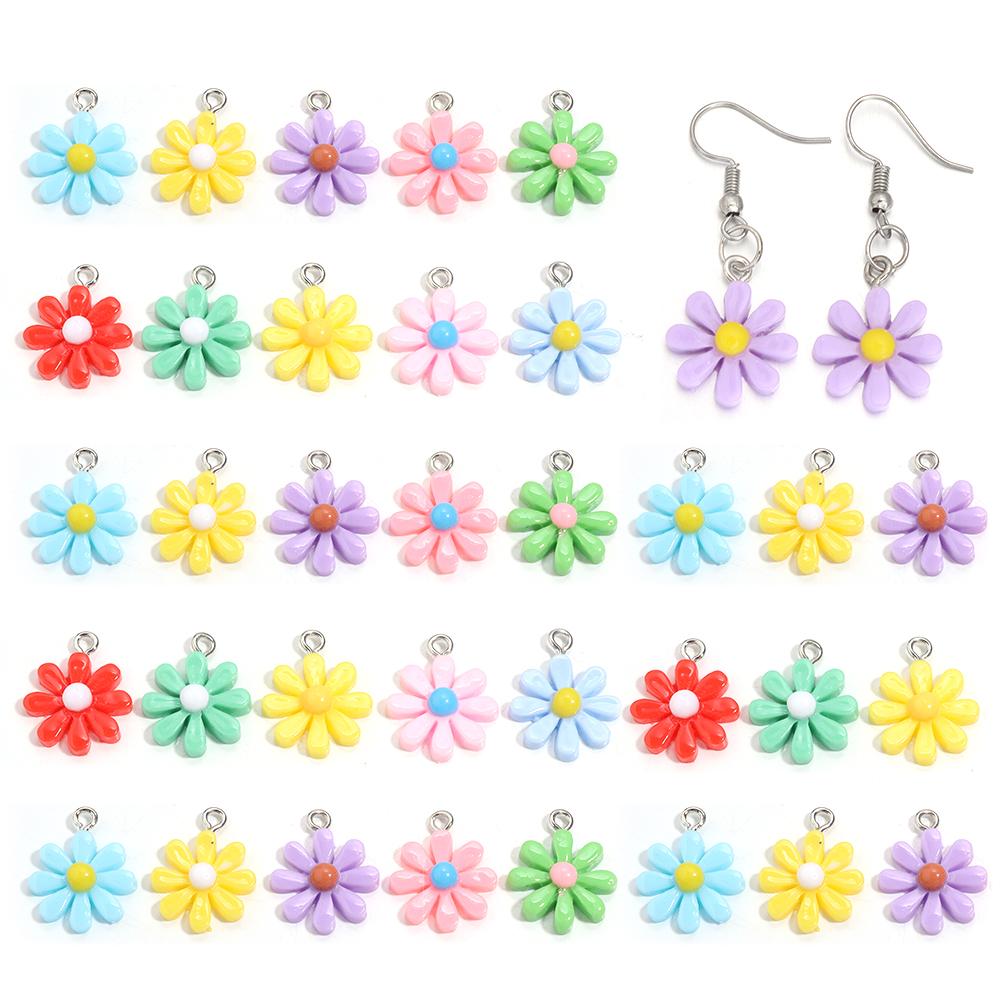 10pcs/Lot Resin Daisy Flower Pendant Colorful Glossy Surface Flower Charm For Jewelry Making DIY Keychain Earring Charm Pendant
