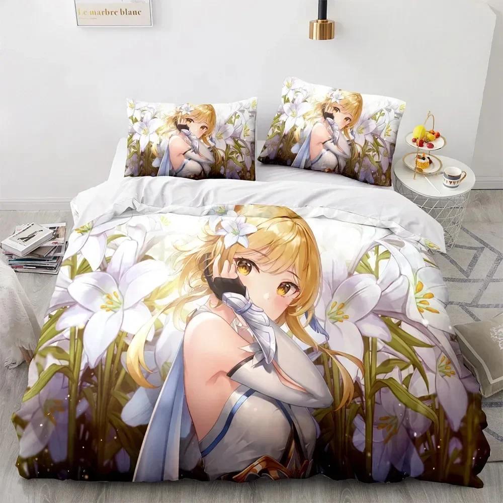 Game Genshin Impact Bedding Set Printed Bed Set With Pillowcase Duvet Cover Soft Single Double Queen Super King Size Kids Adult