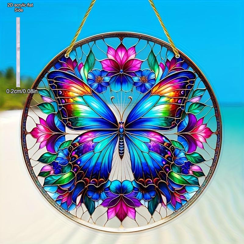 Acrylic Butterfly Round Sun Catcher, Window Porch Garden Hanging Decor, Four Seasons Decoration, Novelty Home Decor