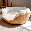Pet Bed Soft Cat Kennel Dog Beds Sofa Bamboo Weaving Four Season Cozy Nest Baskets Waterproof Removable Cushion Sleeping Bag