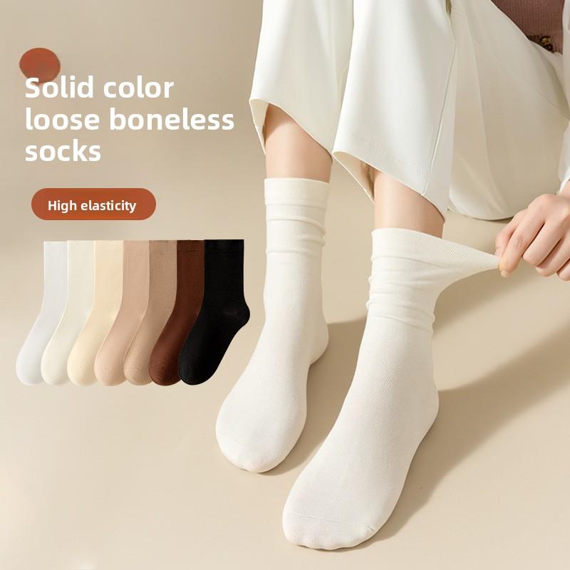 Postpartale Socken, Damen Mid-Calf Socken, Schwarz-Weiß einfarbige nahtlose Baumwollsocken, Locker und nicht eng anliegend, Vielseitige lange Wadensocken