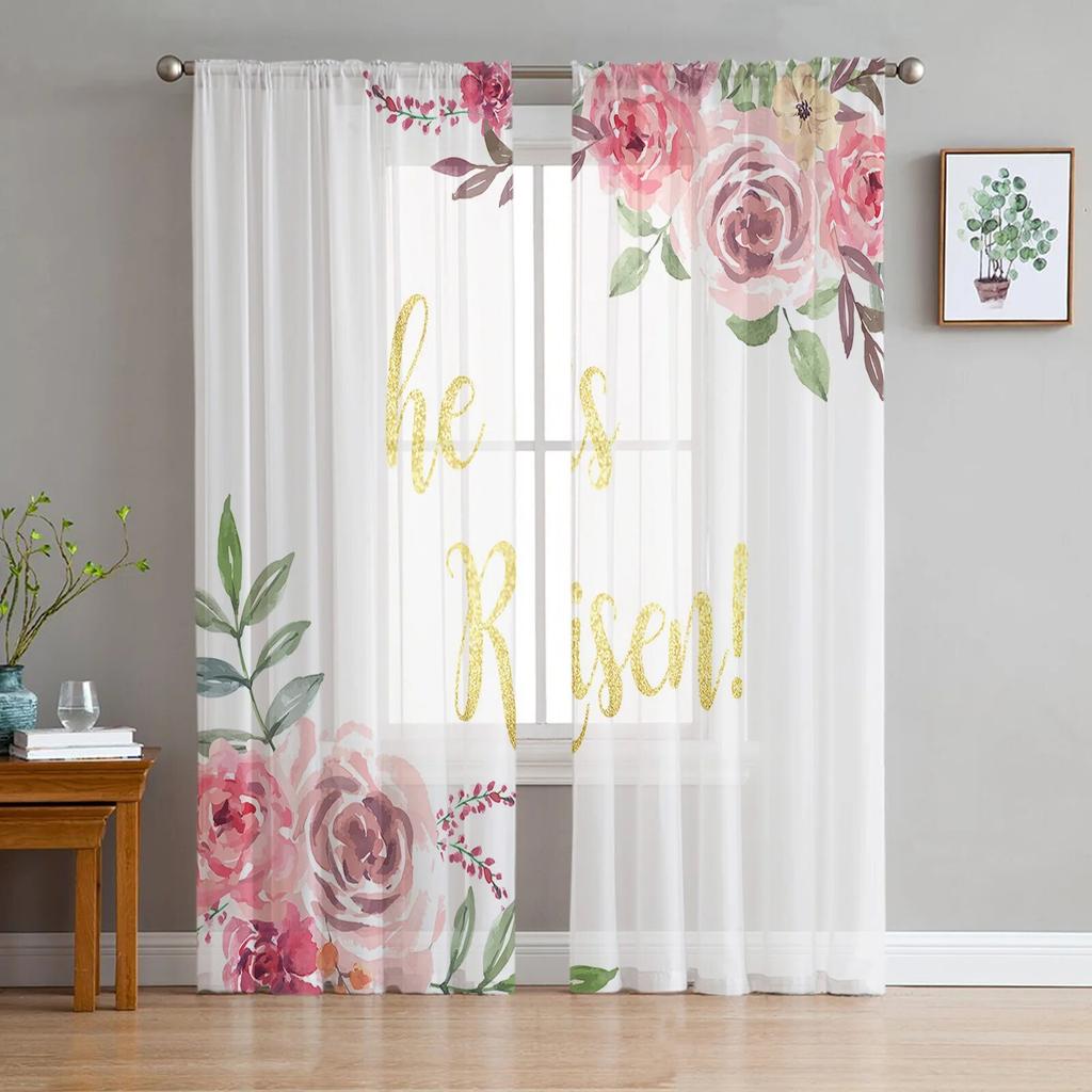 Blumenstrauß, Rosen, Blumen, gelb, rosa, Fenstervorhänge für Wohnzimmer, Küche, Türvorhang, transparente Vorhänge für Schlafzimmer