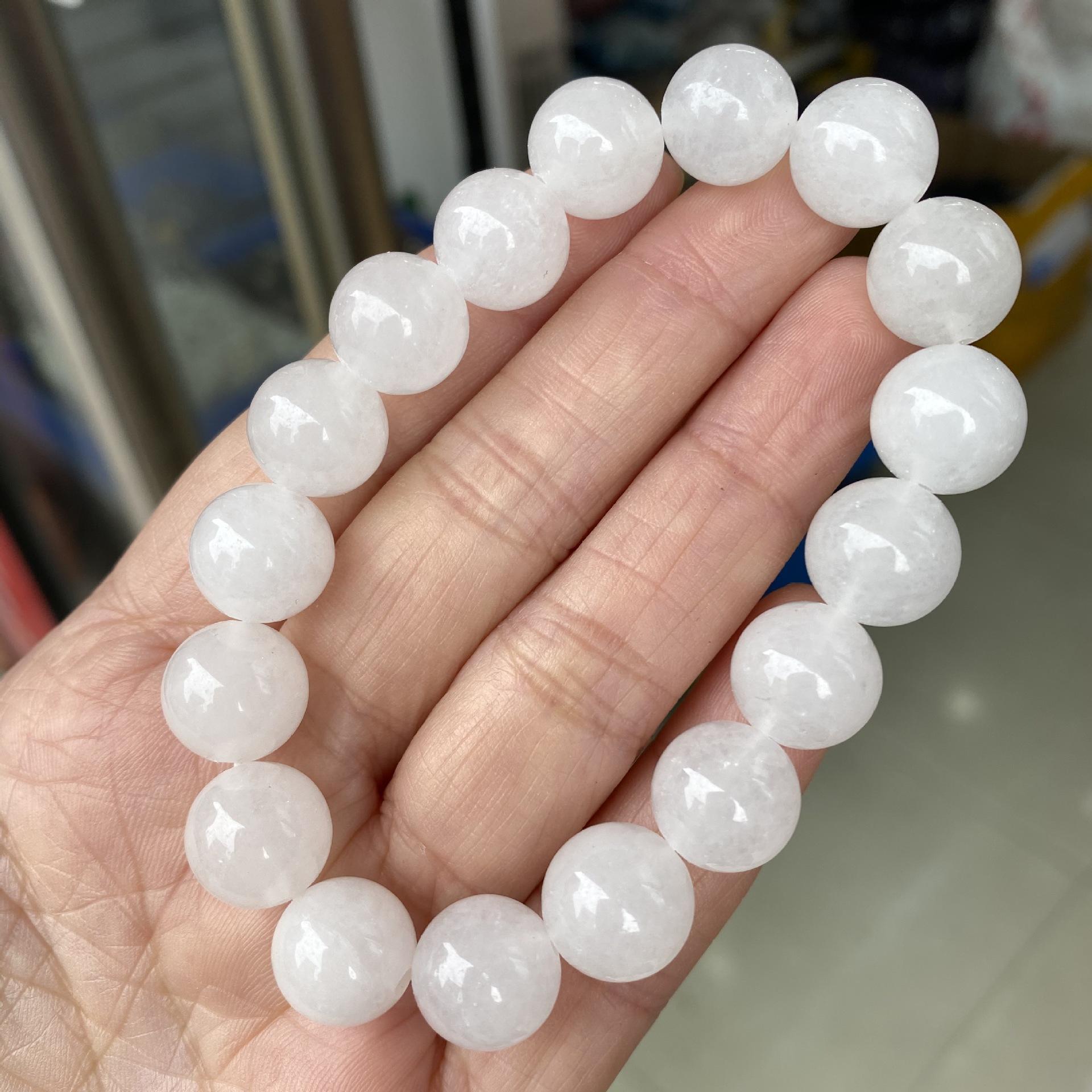 

6/8/10/12mm Natural White Jade Jasper Elastic Bracelet Charms Luxury Fine Jewelry Couple Personalized Beaded Bangle Men Women 12MM Bead