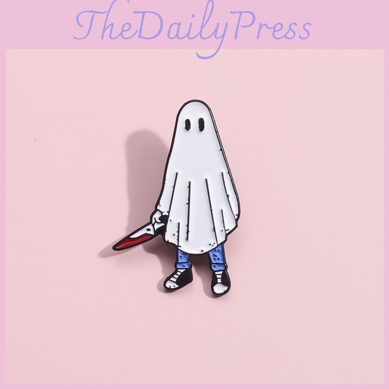Delightful Cartoon Brooch In White Ghost Shape With Dagger For Fashion Halloween