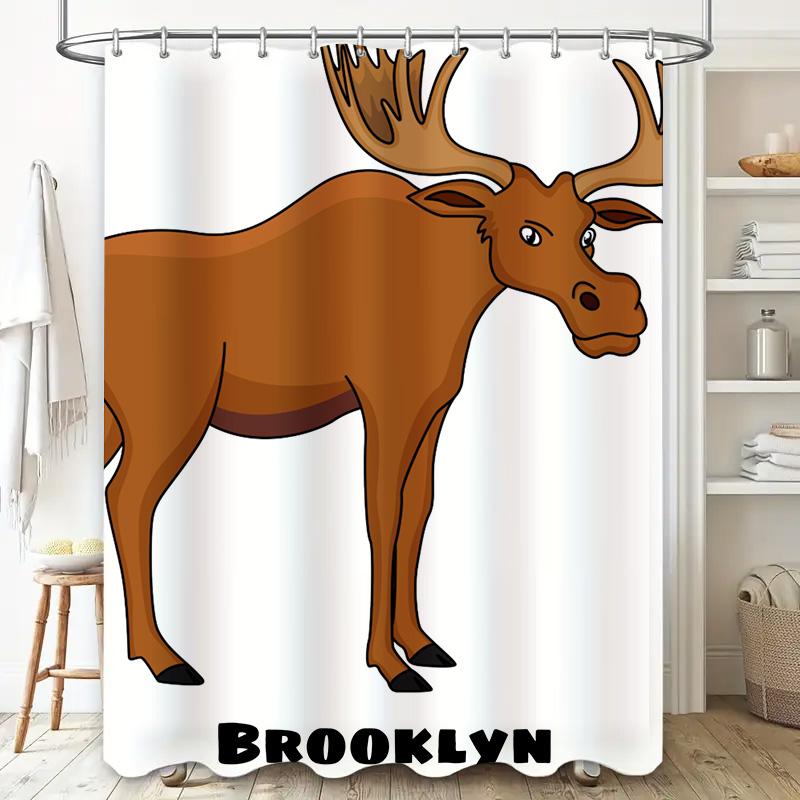 Whimsical Moose Shower Curtain Decor Brooklyn Home Bath Liner For Kids Adults Waterproof Fabric With Hook Rings Set