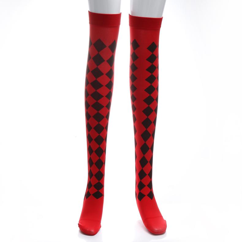 Christmas Party Thigh-High Clown Socks with Playing Card Design