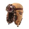 Winter Warm Fleece-Lined Canvas Beanie Hat With Ear Protection Leopard Print Unisex Outdoor Windproof Cap