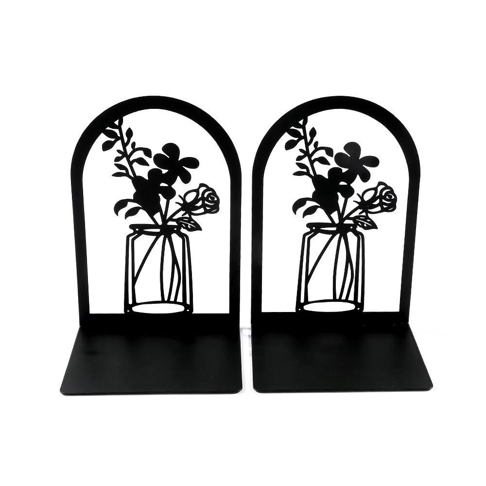 2Pcs Anti-Slip Office Supplies Hollow Book Rack Stand 2025 Metal Bookends