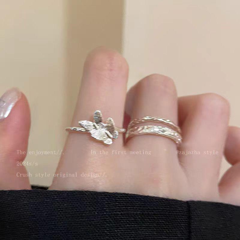 Butterfly Opening Stacked Ring Women'S Earrings Simple Index Finger Ring Fashionable Versatile Sweet Ring Tide