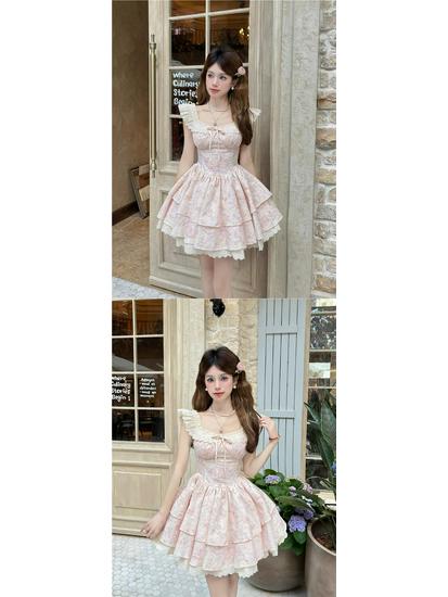 New Arrival: French Floral Princess Mini Dress with Puffy Skirt and Flutter Sleeves
