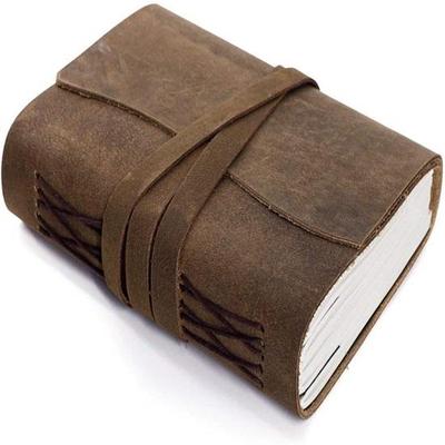 17.78 Cm Leather Diary Writing Notebook Unique Handmade Embossed Travel Diary and Formate with Rope Brown