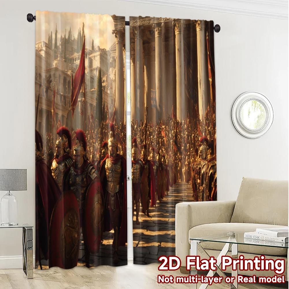 2pcs, 2D FLAT PRINTING Curtains (Without Rod) RomanLegions Chic Contemporary Curtains Polyester Easy Install Curtains