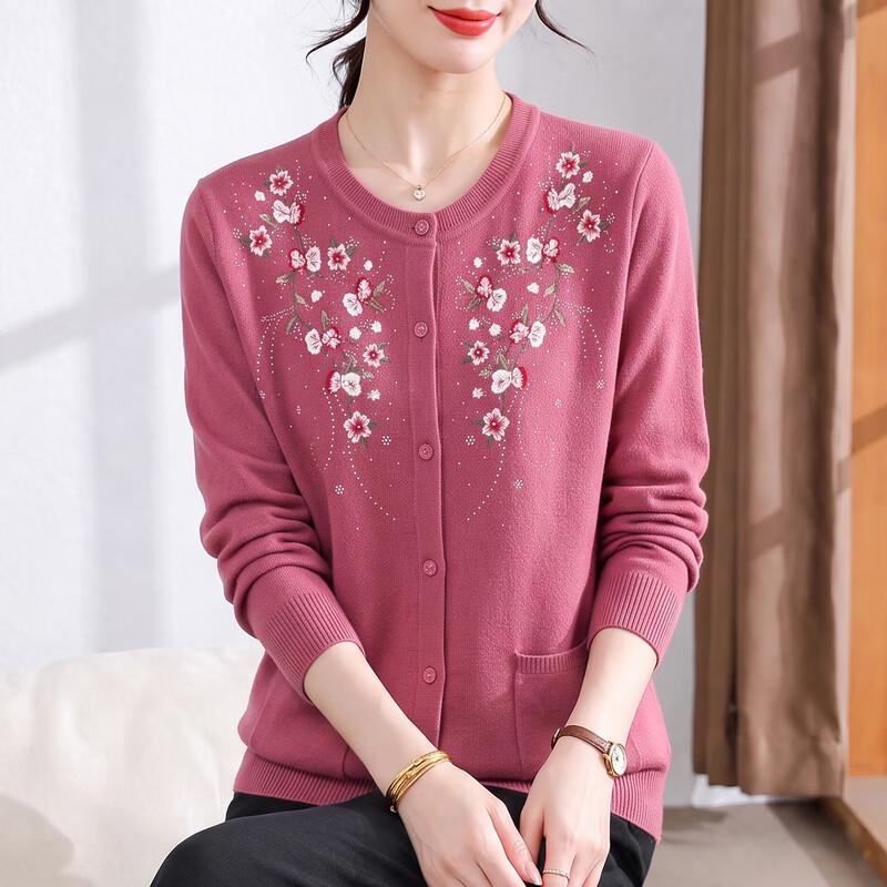 Hengyuanxiang Women's Embroidered Knit Cardigan for Mature Ladies