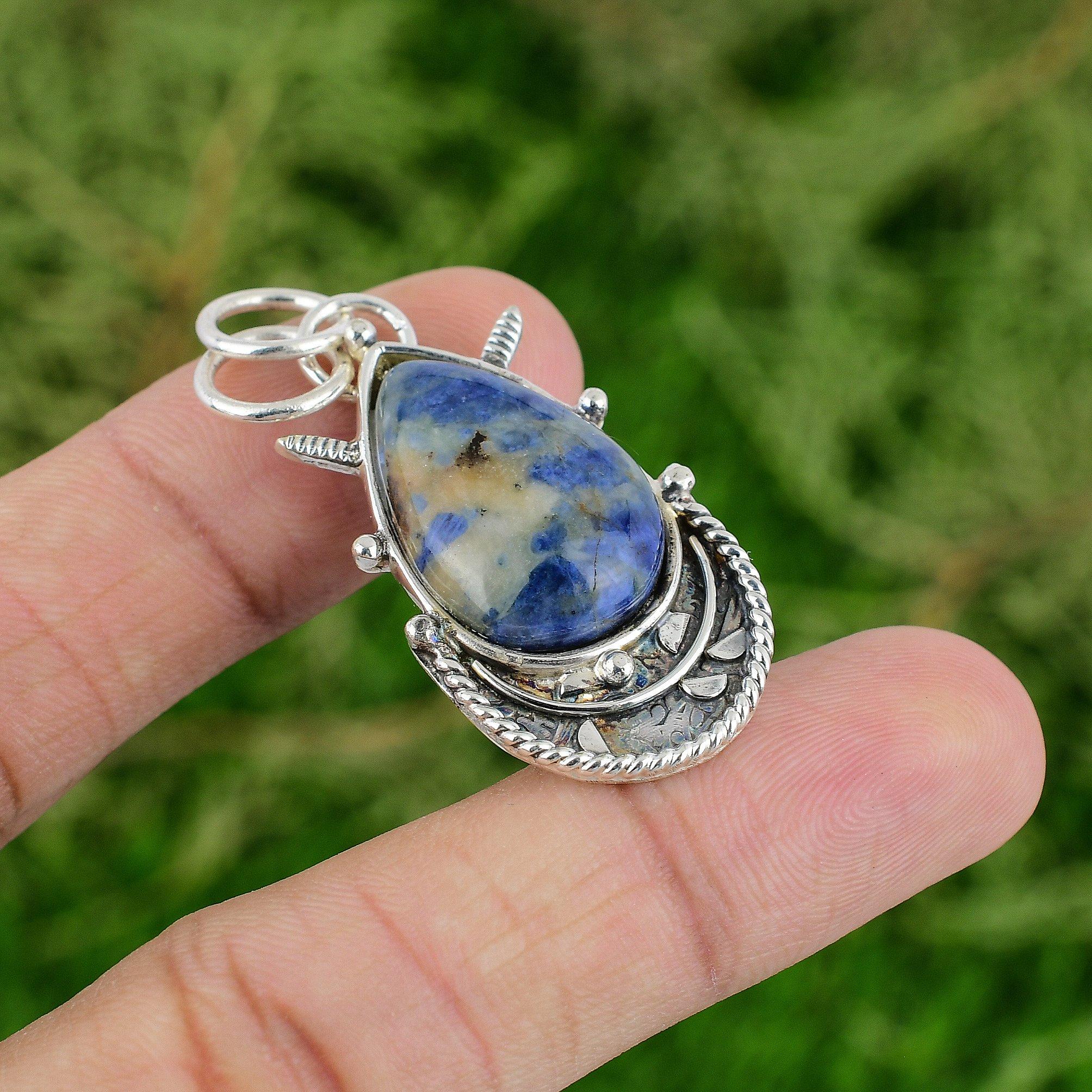 

Friendship Day Deal Sterling Silver Pear Sodalite Stone Daughter Pendant Jewelry