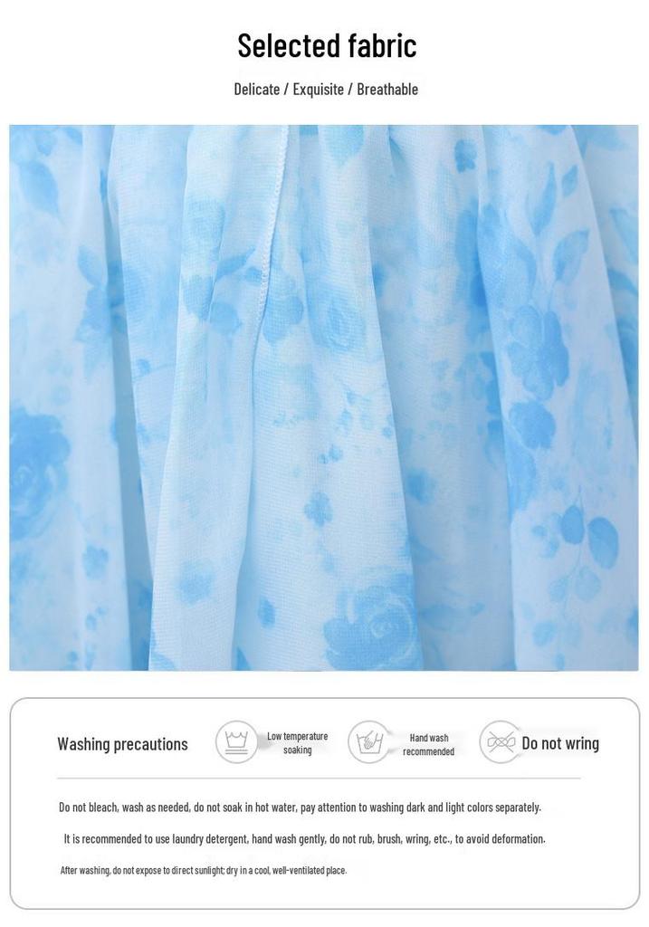 Girls' Summer Chiffon Princess Dress - Floral Beach Skirt