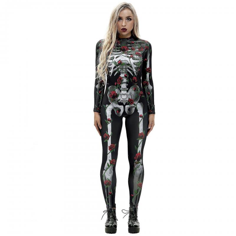 Halloween Skeleton Digital Print Jumpsuit Street Style Cosplay Outfit,Unisex