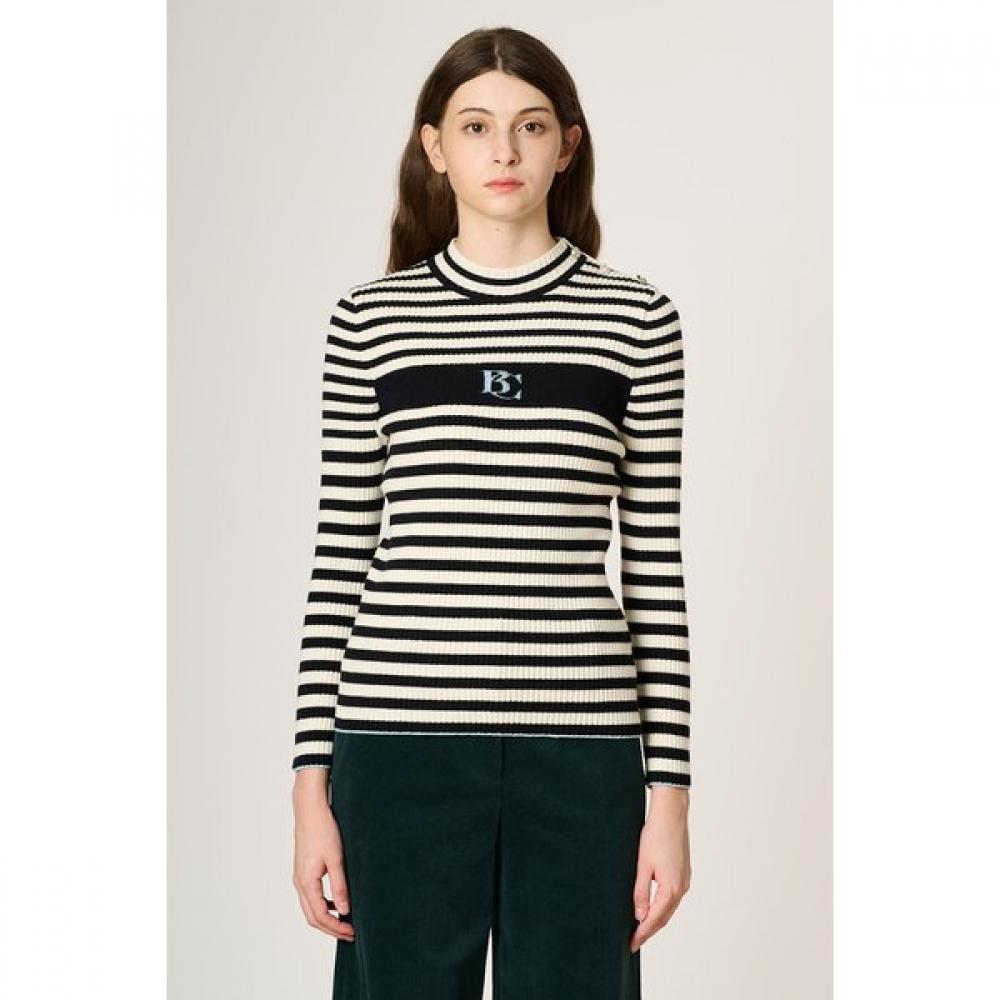 Bcbg Mock Neck Stripe Knit Top B3w9k305 Navy (55)/55