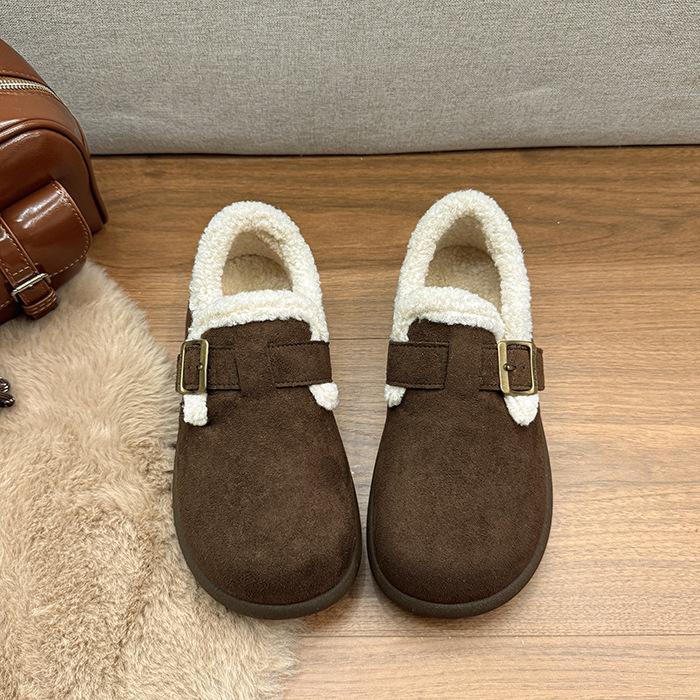 Fleece platform cotton shoes, new Korean version of versatile fashion Boken Doudou shoes in autumn 2025, fleece warm cotton shoes