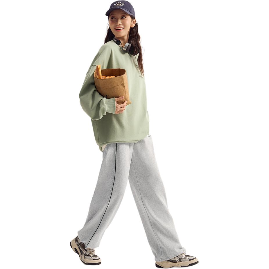 Li-Ning Sports Lifestyle Series Letter Logo Printed Straight Leg Casual Wide Leg Pants Knitted Sports Pants Women pants AKLU840-6