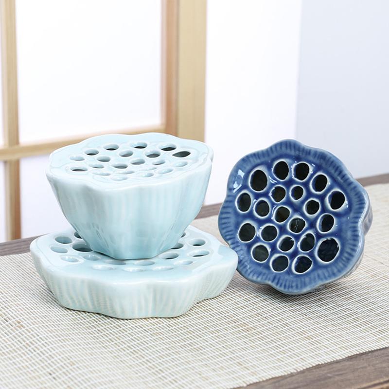 Japanese Style Ikebana Holder Ceramic Lotus Shape Ikebana Flower Arrangement Vase Tea Table Zen Kenzan Flower Art Fixed Tool