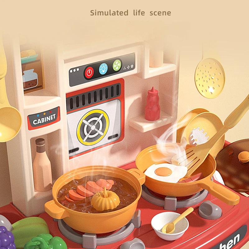 Children Play House Toy Simulation Kitchen Table with Sound Kids Role Play Kitchen Utensils for Girl Cooking Educational Toy Set