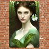 Vintage Metal Wall Plaque Retro Green Eyes Girl Floral Decor Art Sign for Home Shop 787x1181 Inch