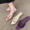 Shoes for Women 2025 Fashion Summer New Peep Toe Women's Slippers Pointed Toe Butterfly-knot Low-heel Sexy Modern Slippers