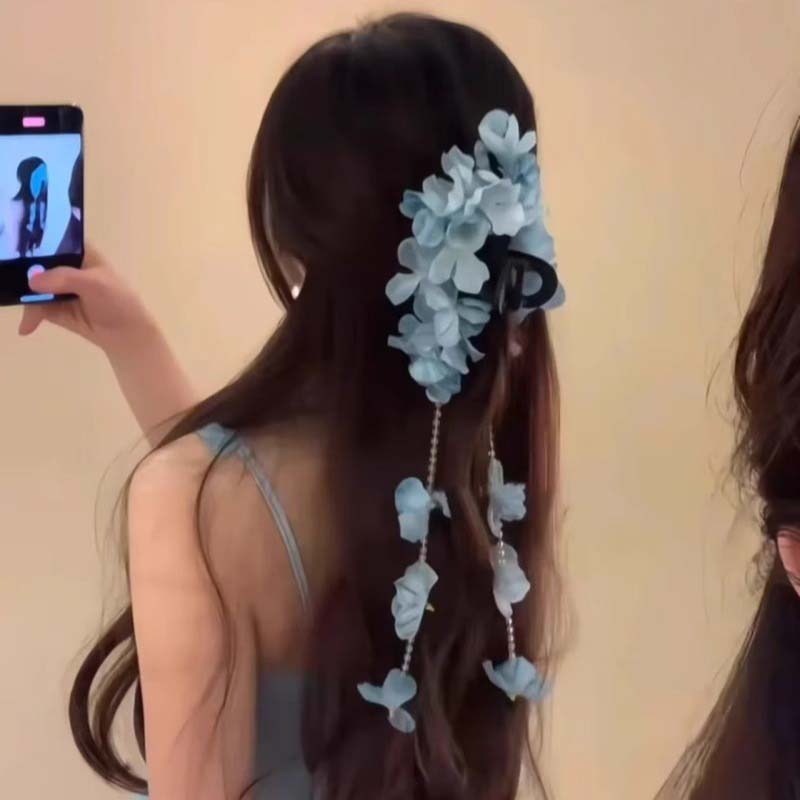 Bohemia Colorful Hydrangea Flower Hair Claw For Women Girls Sweet Cute Petal Tassel Shark Hair Clip Hairpin Hair Accessories