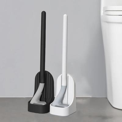 Wall Mounted Toilet Brush Set with Base Quick Drainage All Round Cleaning Soft Rubber Silicone Toilet Brush Head Accessories