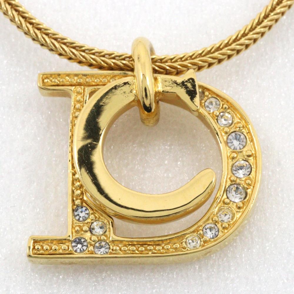 Dior DC Necklace Plated Gold/Rhinestone 7.8g Women Used