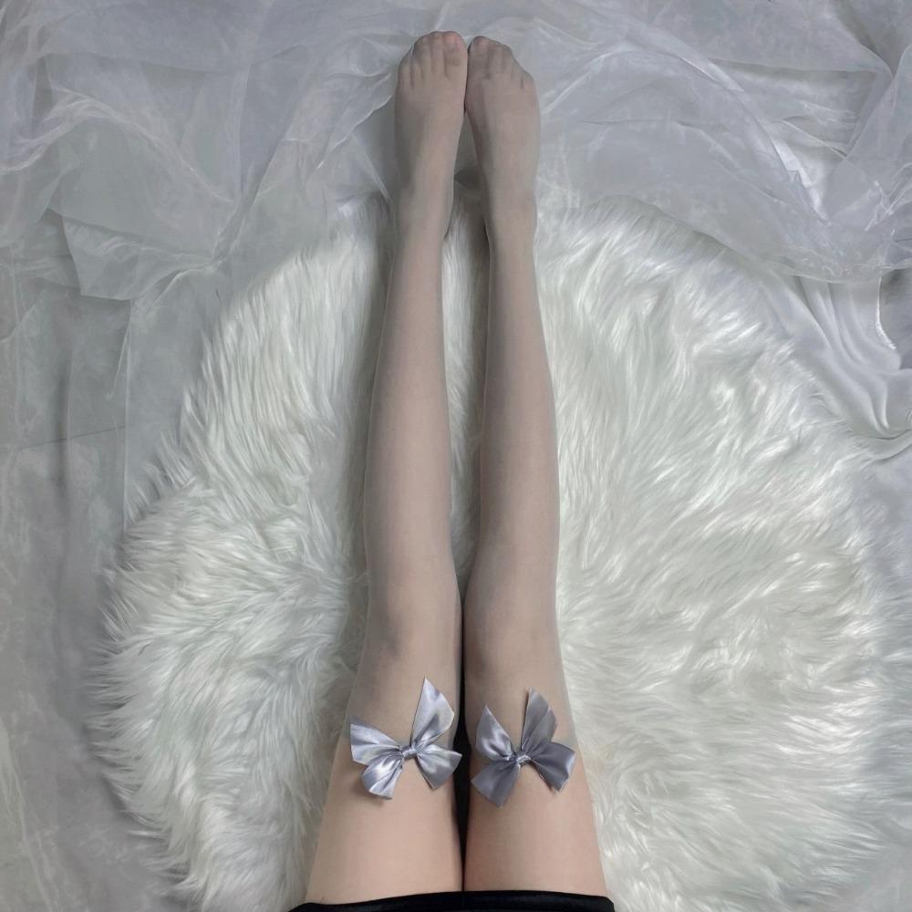 Slim Black Silk Sweet Cute Sexy Knee Socks High Thigh Socks Lolita Bow JK Stockings Women