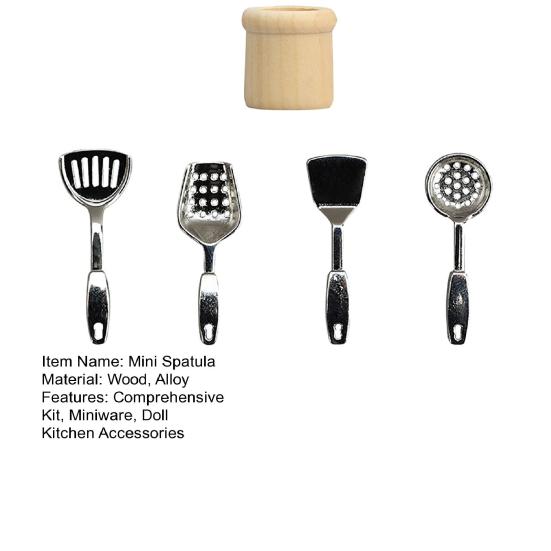 Mini Cooking Spatula Set 0.05 Scale Miniature Frying Spatula with Storage Holder