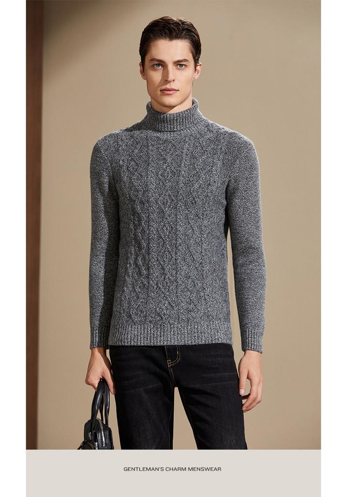 500g Heavy Weight Thickened 100% Cashmere Flower Yarn High Neck Pure Cashmere Sweater Men's Hooded Sweater