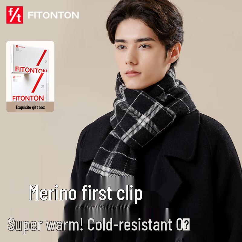 

Мужской клетчатый зимний шарф FitonTon из смесовой шерсти