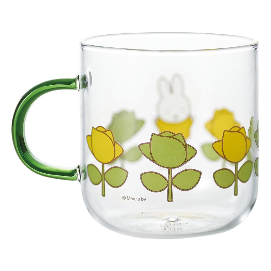 Dick Bruna Glass Colored Green and 400140 "Miffy" Heat-Resistant Mug, Approx. 400ml, Microwave-Safe, Handle, Rose,