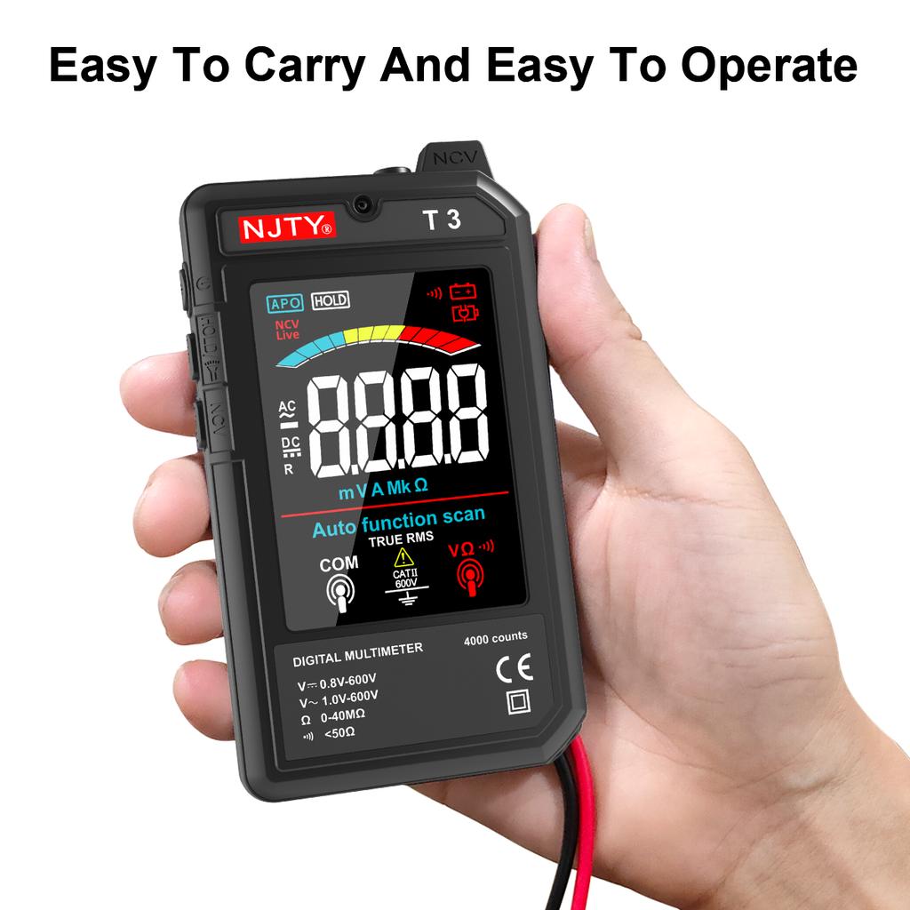 NJTY T3 MINI Smart Digital Multimeter Color Screen USB Rechargeable 4000 Counts Auto Ranging Voltage Resistance NCV Live Wire
